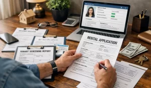 Landlord using legal documents and reports to screen tenants fairly and avoid housing discrimination violations.